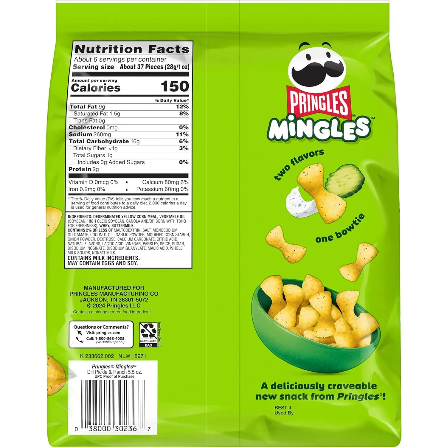 Pringles Mingles Puffed Snacks, Dill Pickle and Ranch, Salty Snacks (6 Bags)