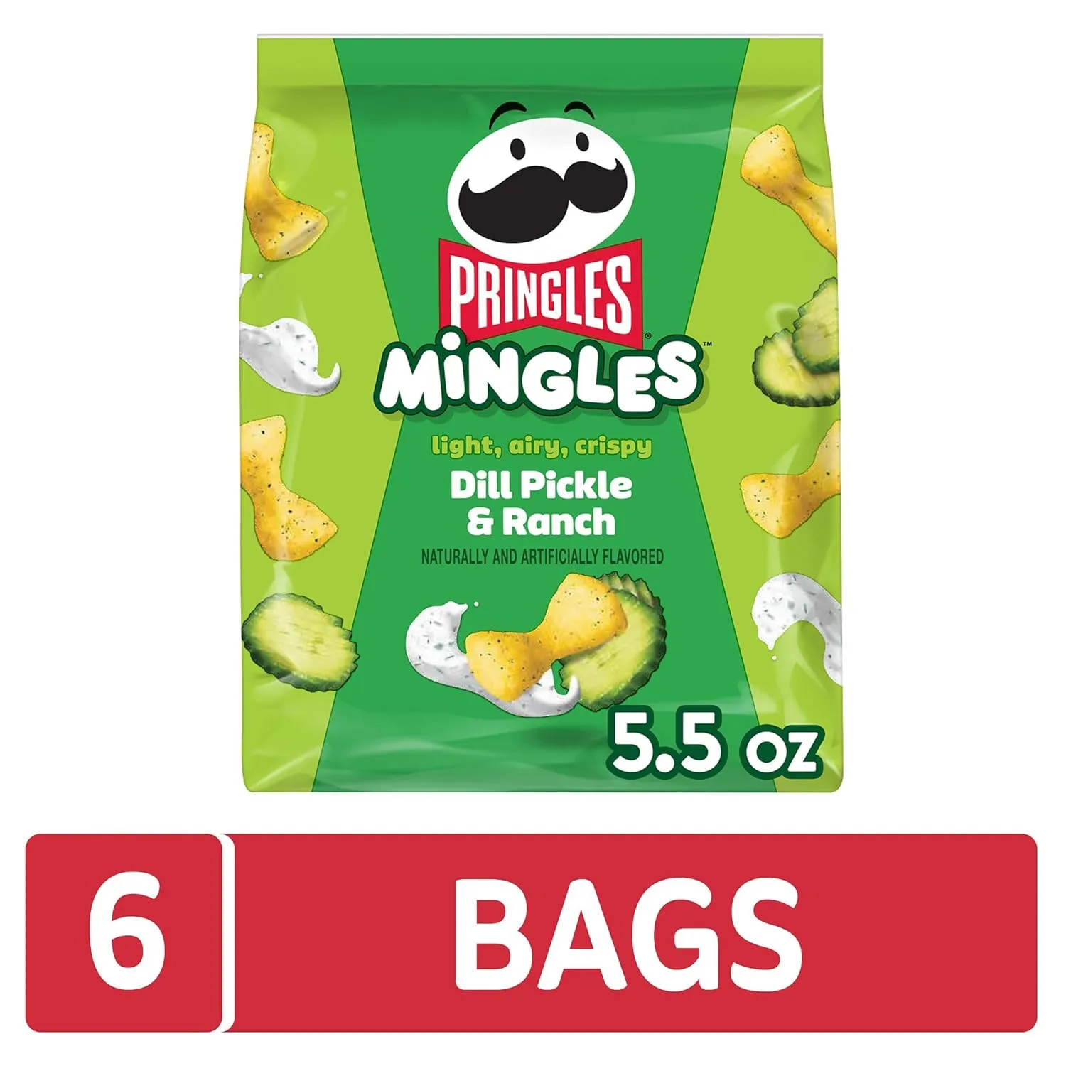 Pringles Mingles Puffed Snacks, Dill Pickle and Ranch, Salty Snacks (6 Bags)