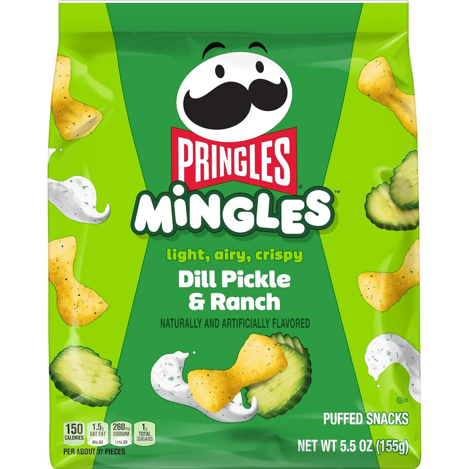 Pringles Mingles Puffed Snacks, Dill Pickle and Ranch, Salty Snacks (6 Bags)