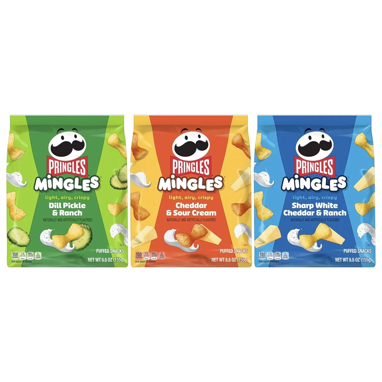 Pringles Mingles Puffed Snacks, Variety Pack, Cheese Puffs, Salty Snacks (3 Bags)