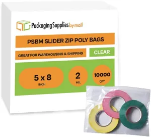 PSBM 5 Inch x 8 Inch Zipper Bags, 10000 Count 2 Mil Clear Reclosable Zip Poly Plastic Parts Bags, Lightweight & Durable Reclosable Zip Bags for storage and organization