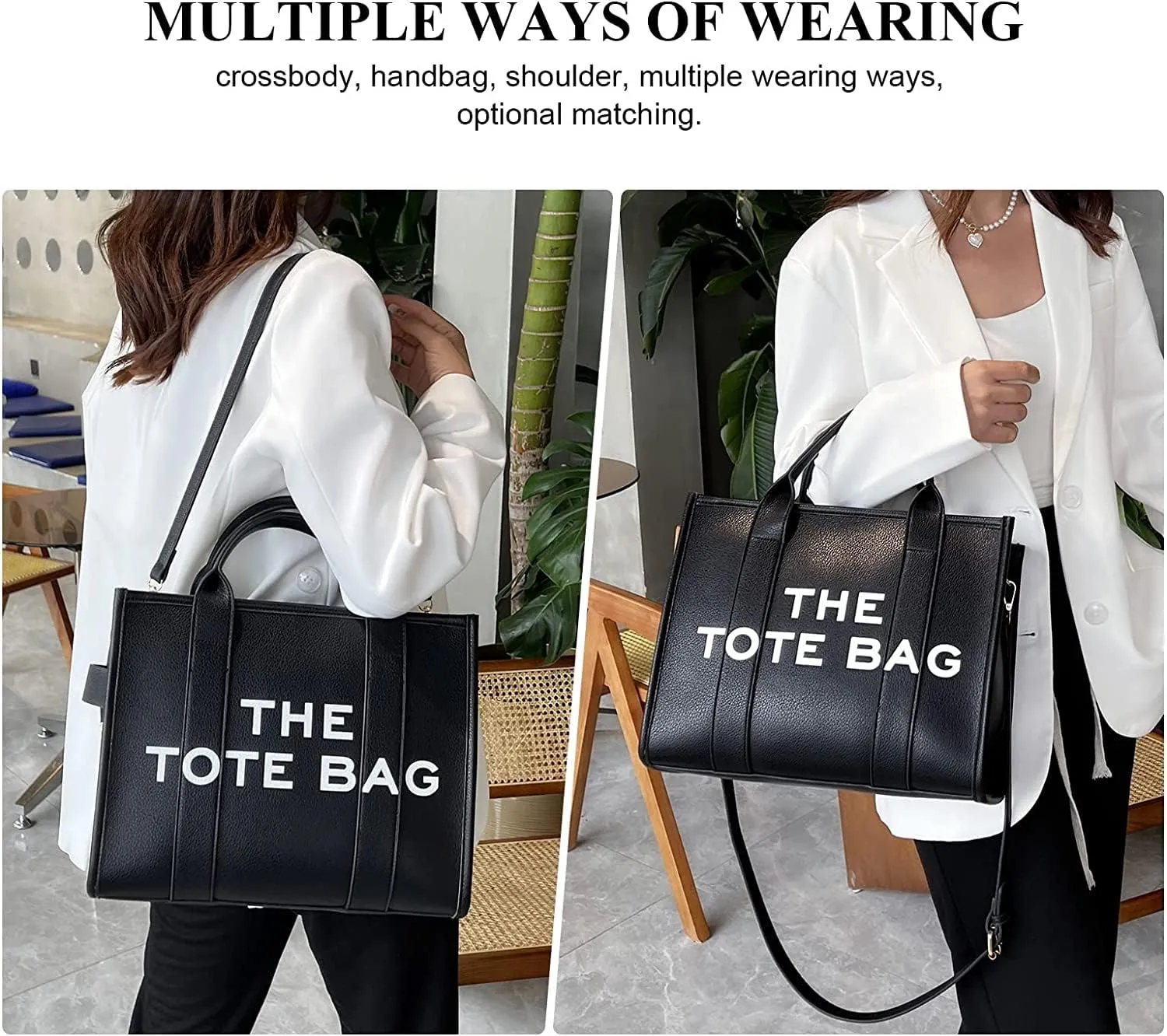 PU Tote Bag for Women Simple Large-Capacity Tote Bag Handbag Zipper Fashion Tote Bag
