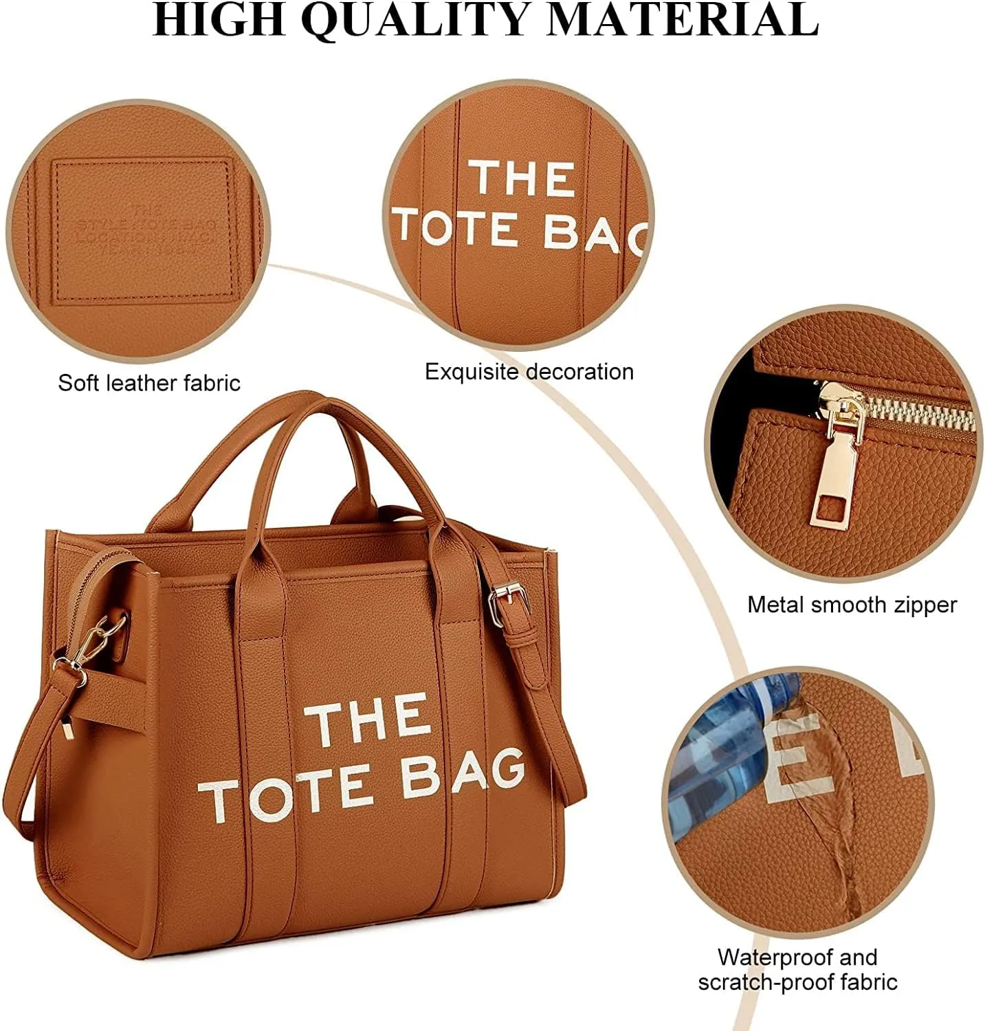 PU Tote Bag for Women Simple Large-Capacity Tote Bag Handbag Zipper Fashion Tote Bag