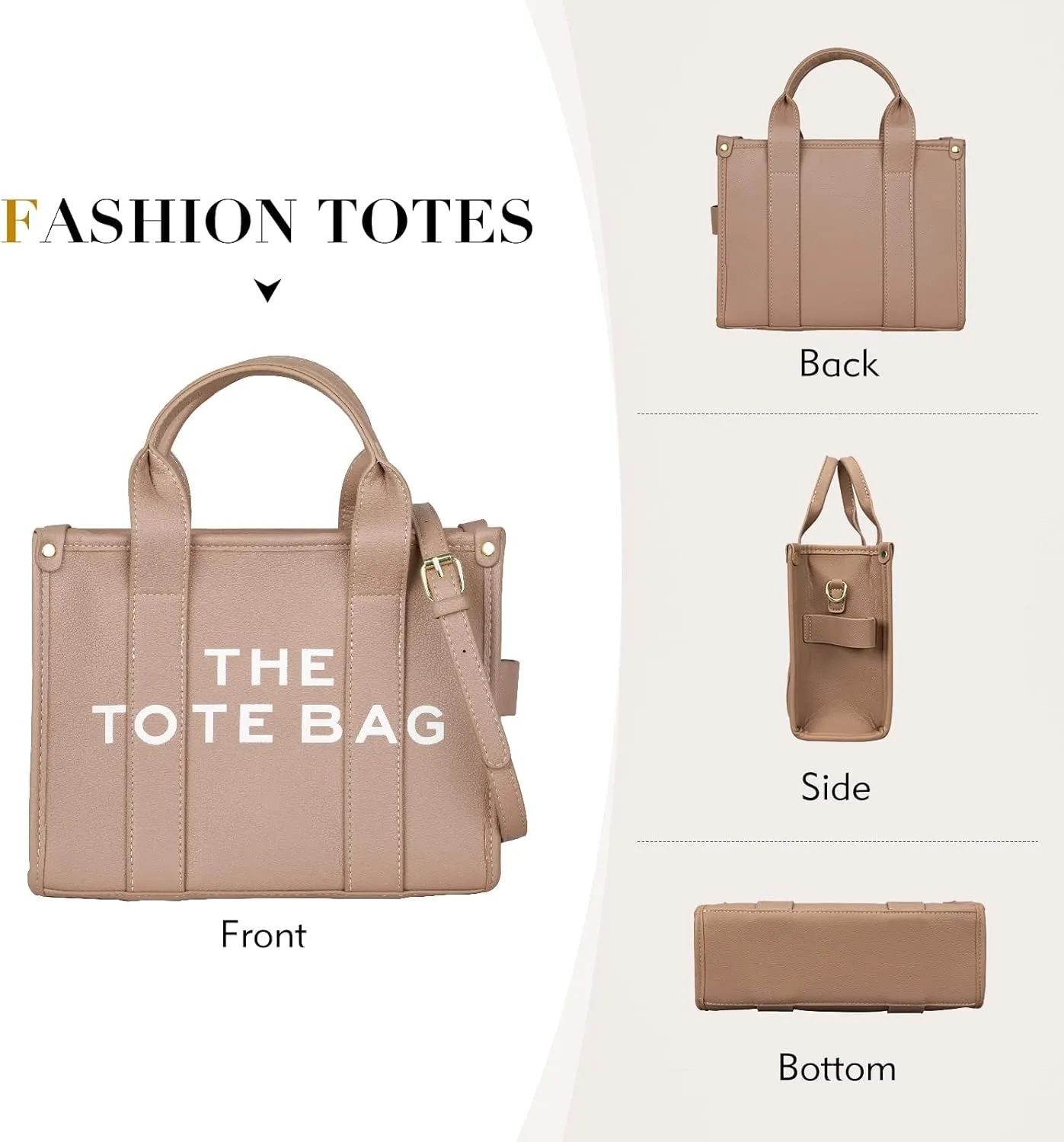 PU Tote Bag for Women Simple Large-Capacity Tote Bag Handbag Zipper Fashion Tote Bag