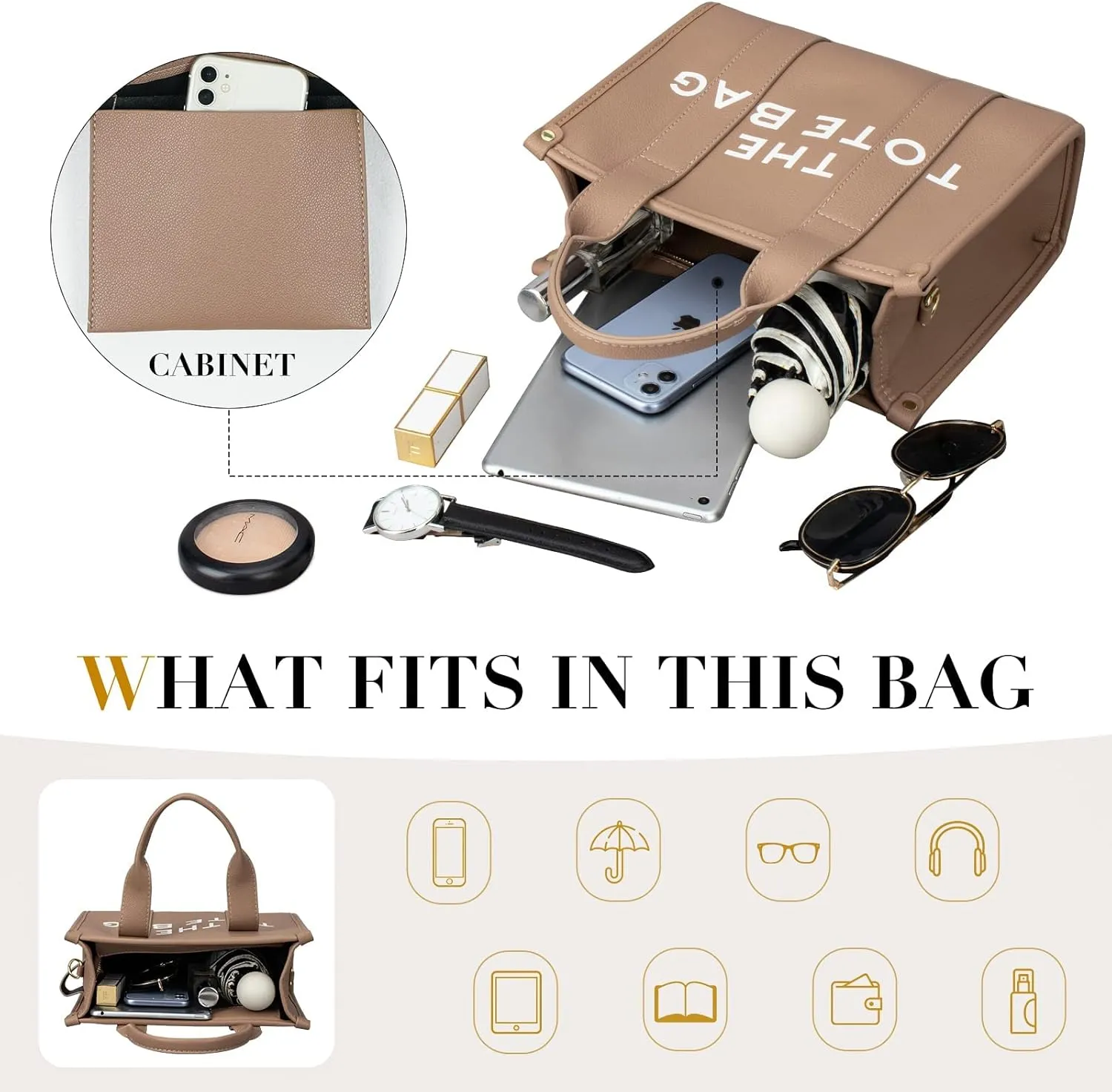 PU Tote Bag for Women Simple Large-Capacity Tote Bag Handbag Zipper Fashion Tote Bag