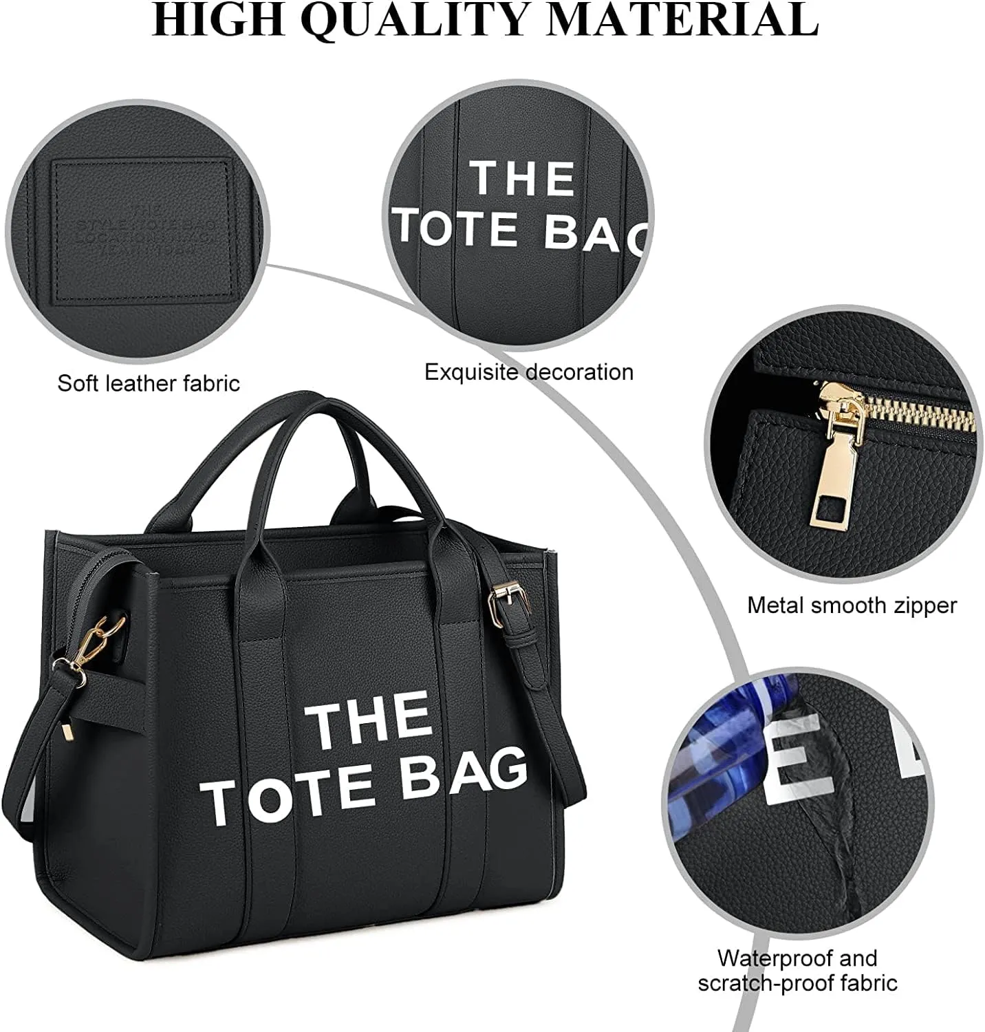 PU Tote Bag for Women Simple Large-Capacity Tote Bag Handbag Zipper Fashion Tote Bag