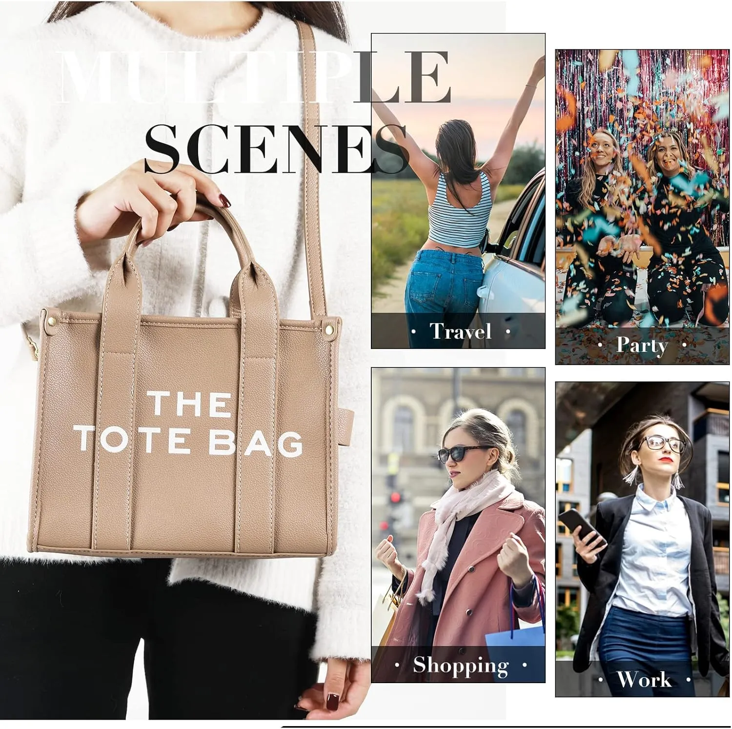 PU Tote Bag for Women Simple Large-Capacity Tote Bag Handbag Zipper Fashion Tote Bag