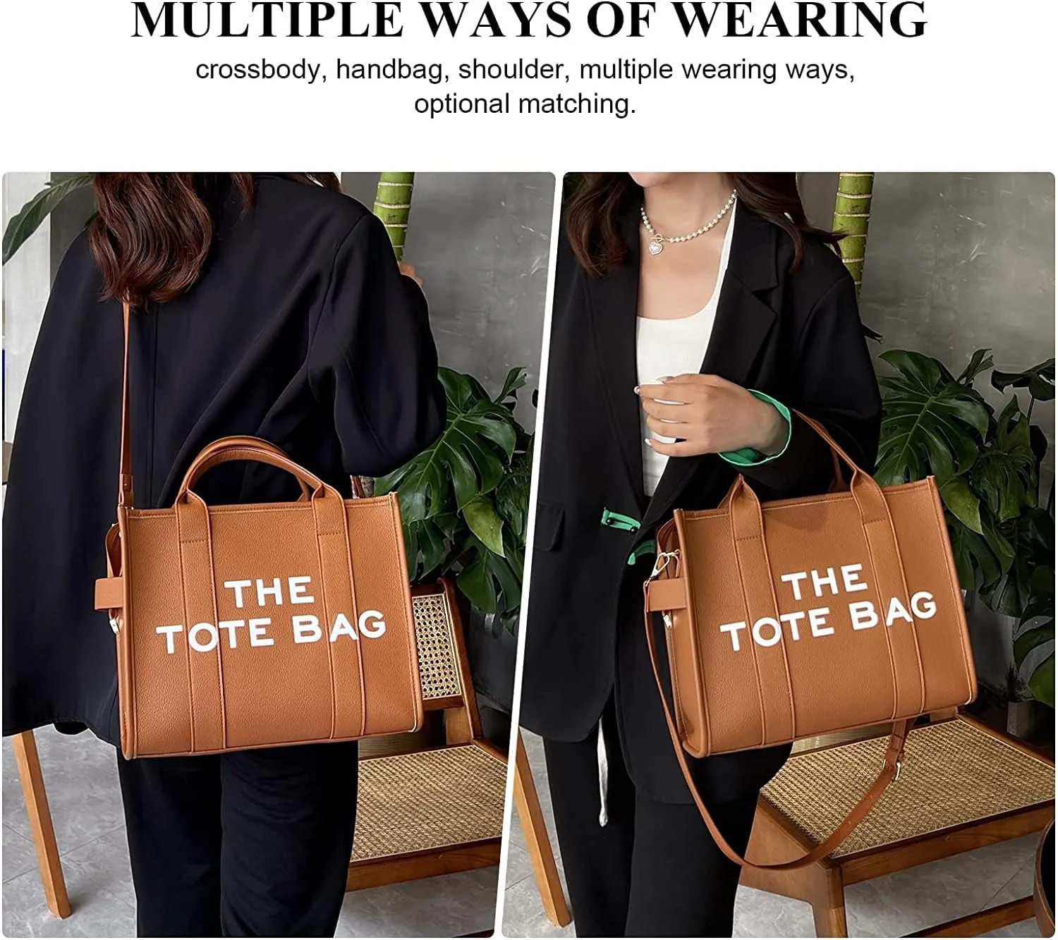 PU Tote Bag for Women Simple Large-Capacity Tote Bag Handbag Zipper Fashion Tote Bag