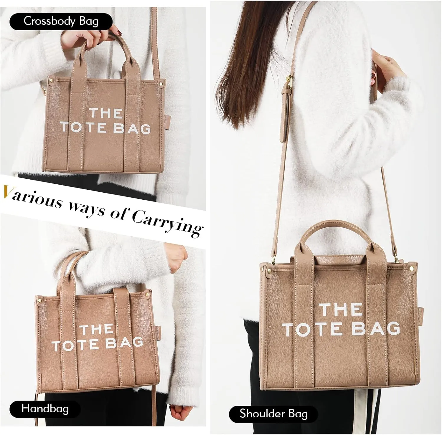 PU Tote Bag for Women Simple Large-Capacity Tote Bag Handbag Zipper Fashion Tote Bag