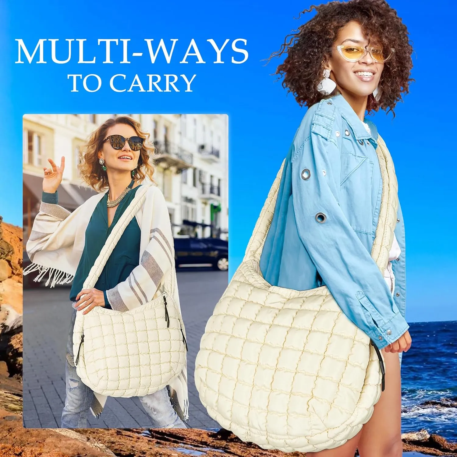 Puffer Tote Bag Quilted Carryall Bag Crossbody Bag Puffy Shoulder Bag for Women Lightweight Hobo Bags