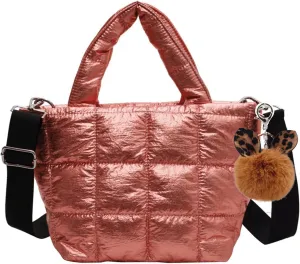 Puffer Tote Bag with Pendant Quilted Shoulder Bags for Women Lightweight Handbag Puffy Cross Body Bags