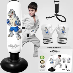 Punching Bag for Kids - 5' 3" Tall and Stable - Ninja Kids Inflatable Punching Bag Combo Kit with Kids Boxing Gloves, a Pump and Repair Kit. Boxing Bag for Immediate Bounce Back