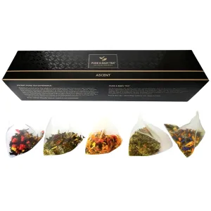Pure And Easy Tea, Ascent Premium Tea Sampler Set, 15 Count Variety Pack, 5 Natural Caffeinated Blends, BPA-Free Infuser Bags, Tea Gift Box, 52.5g