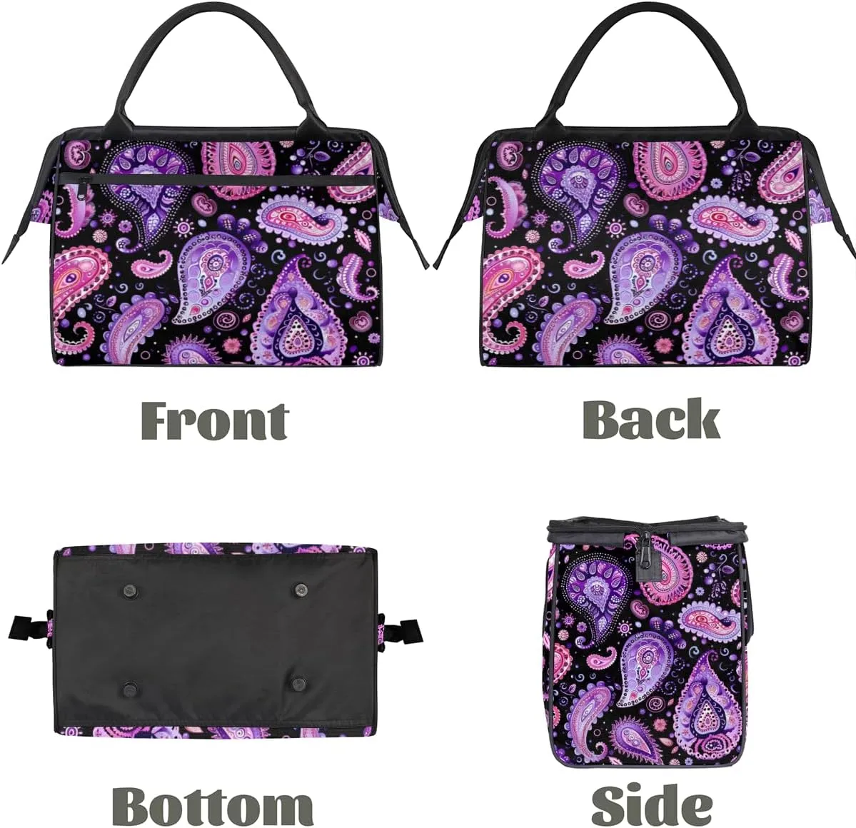 Purple Abstract Paisley Weekender Overnight Bag for Women Waterproof Carry On Travel Duffle Bags with Pocket Lightweight Sports Gym Tote Bag Large Luggage Workout Personal Item Hospital Bags