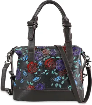 Purse and Handbags for Women Leather Shoulder Tote Handle Medium Satchel Vintage Embossing Rose (Colorful)
