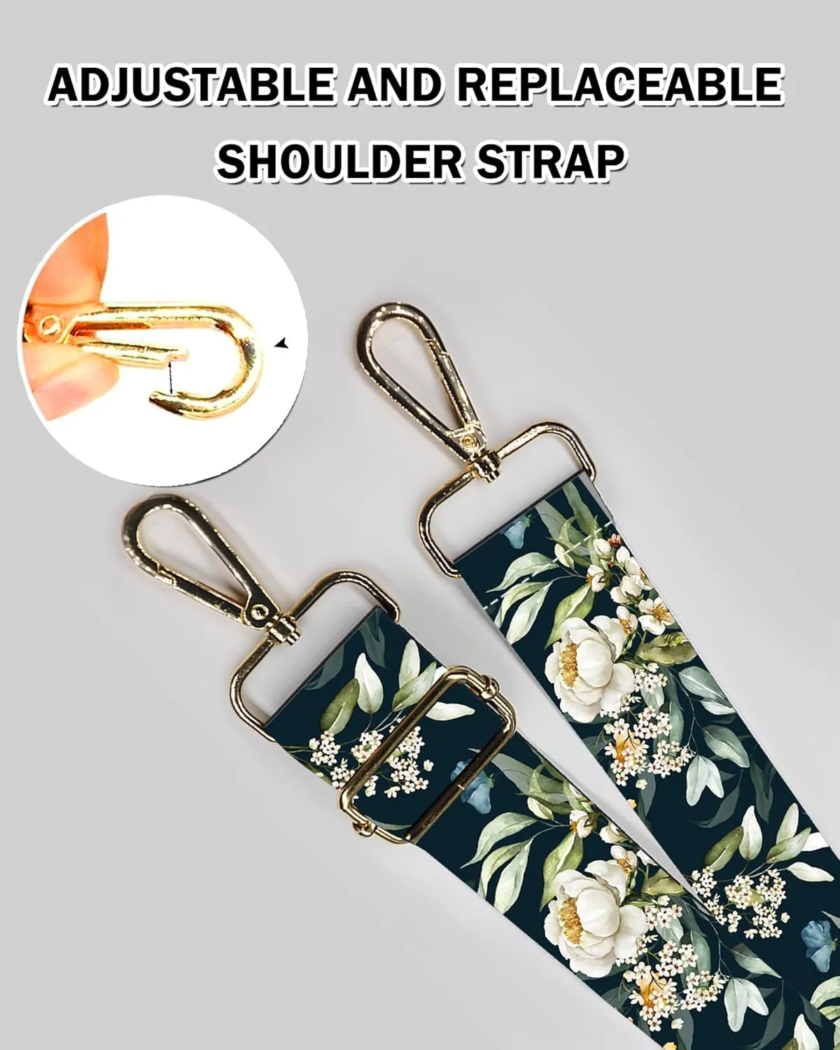 Purse Strap Replacement Belt Crossbody 1.5" Wide Golden Buckle Cute Shoulder Strap Durable Adjustable Guitar Straps for Canvas Bag Handbag Beautiful Flowers