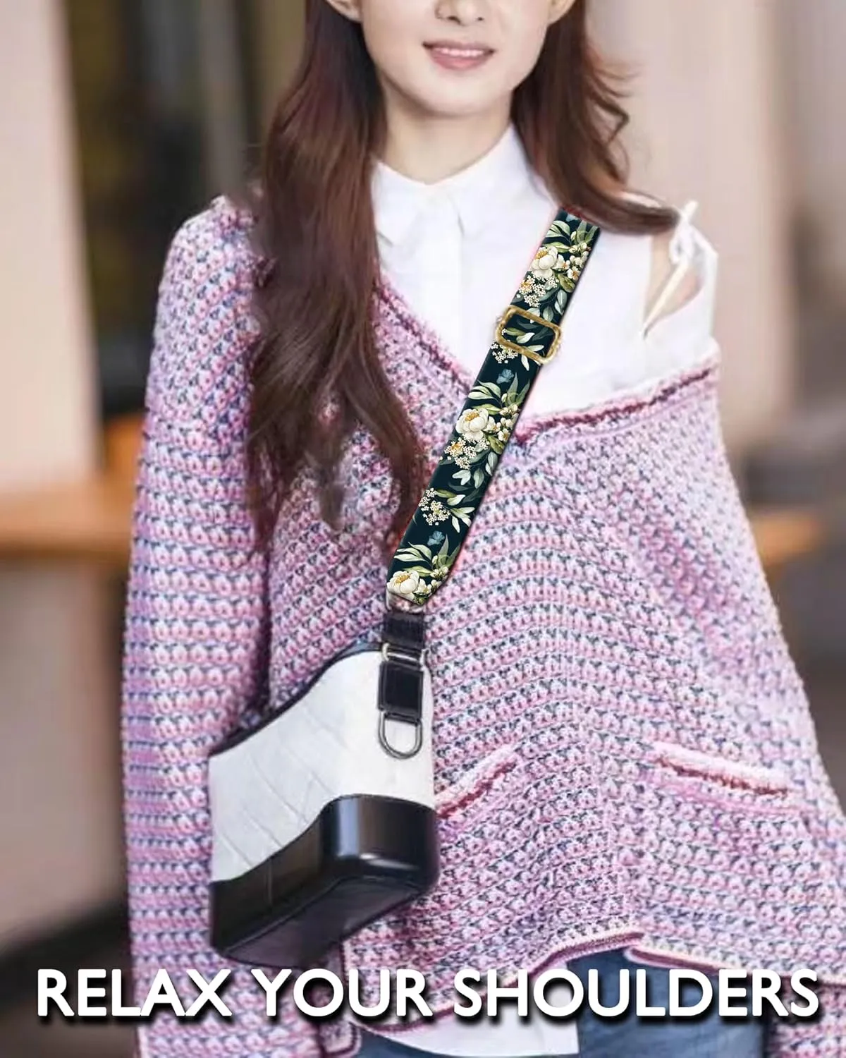Purse Strap Replacement Belt Crossbody 1.5" Wide Golden Buckle Cute Shoulder Strap Durable Adjustable Guitar Straps for Canvas Bag Handbag Beautiful Flowers