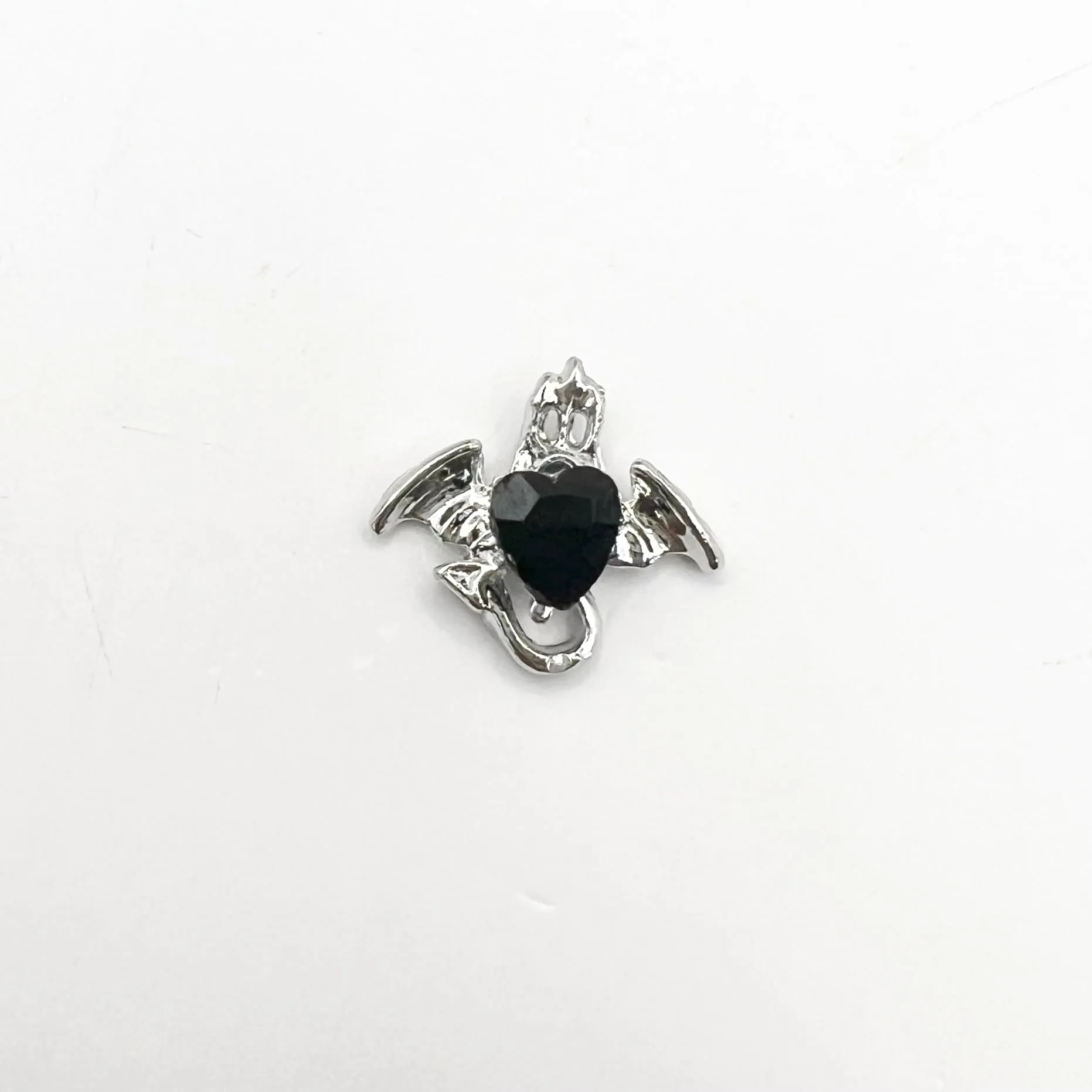 Queen - Nail Charms 10pc - #408 Silver Black Gem Winged Ghosts