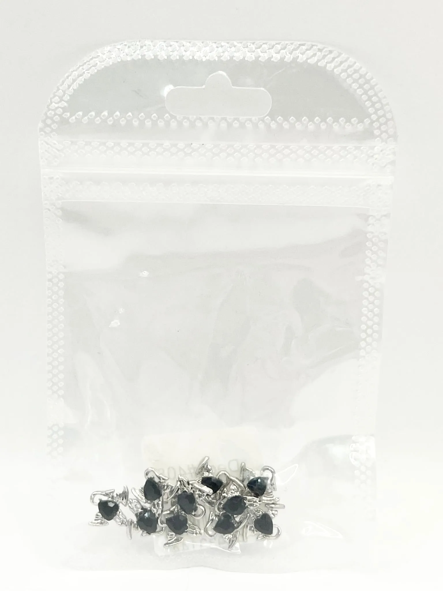 Queen - Nail Charms 10pc - #408 Silver Black Gem Winged Ghosts