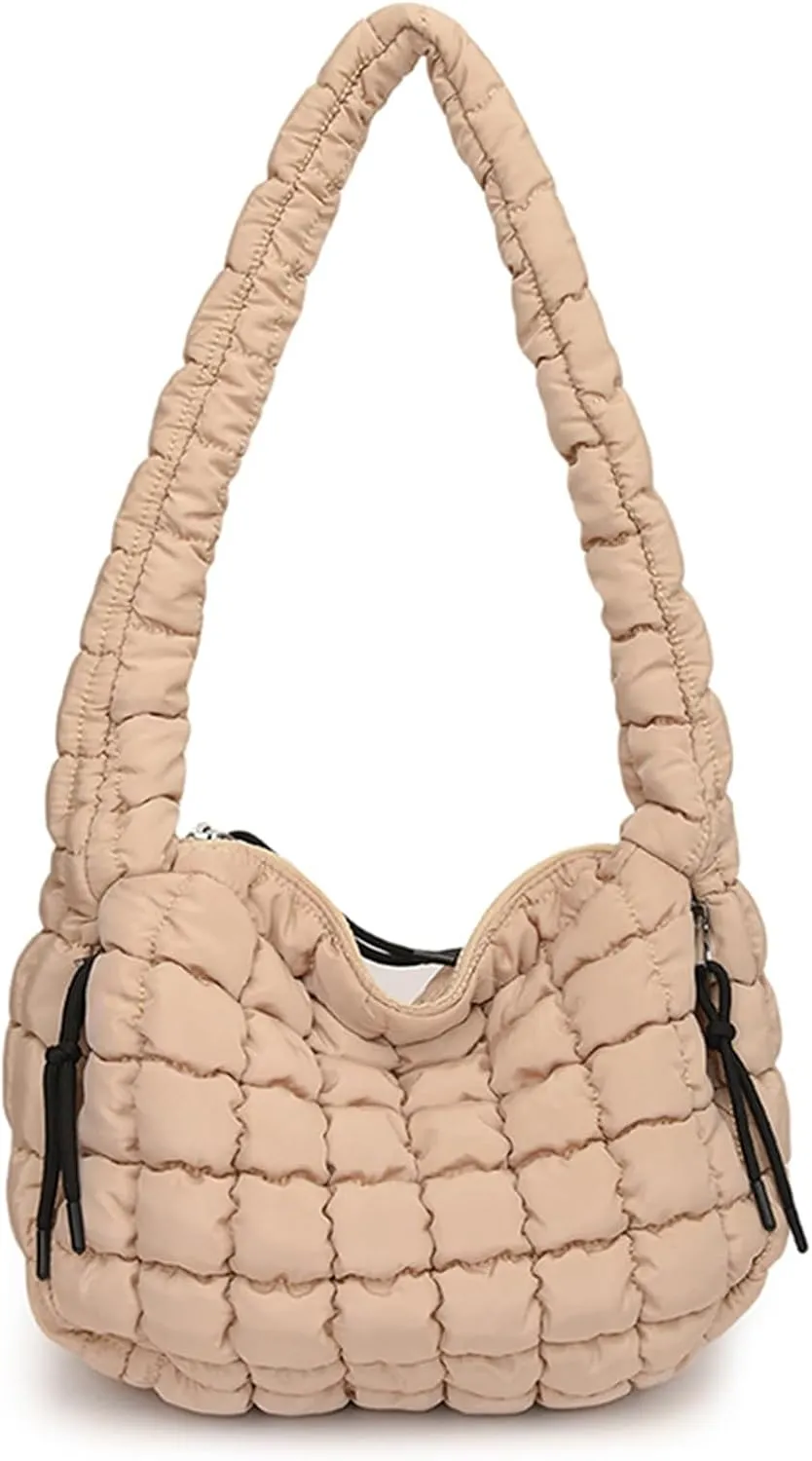 Quilted Tote Bag - Small Lightweight Puffer Hobo Bag for Women