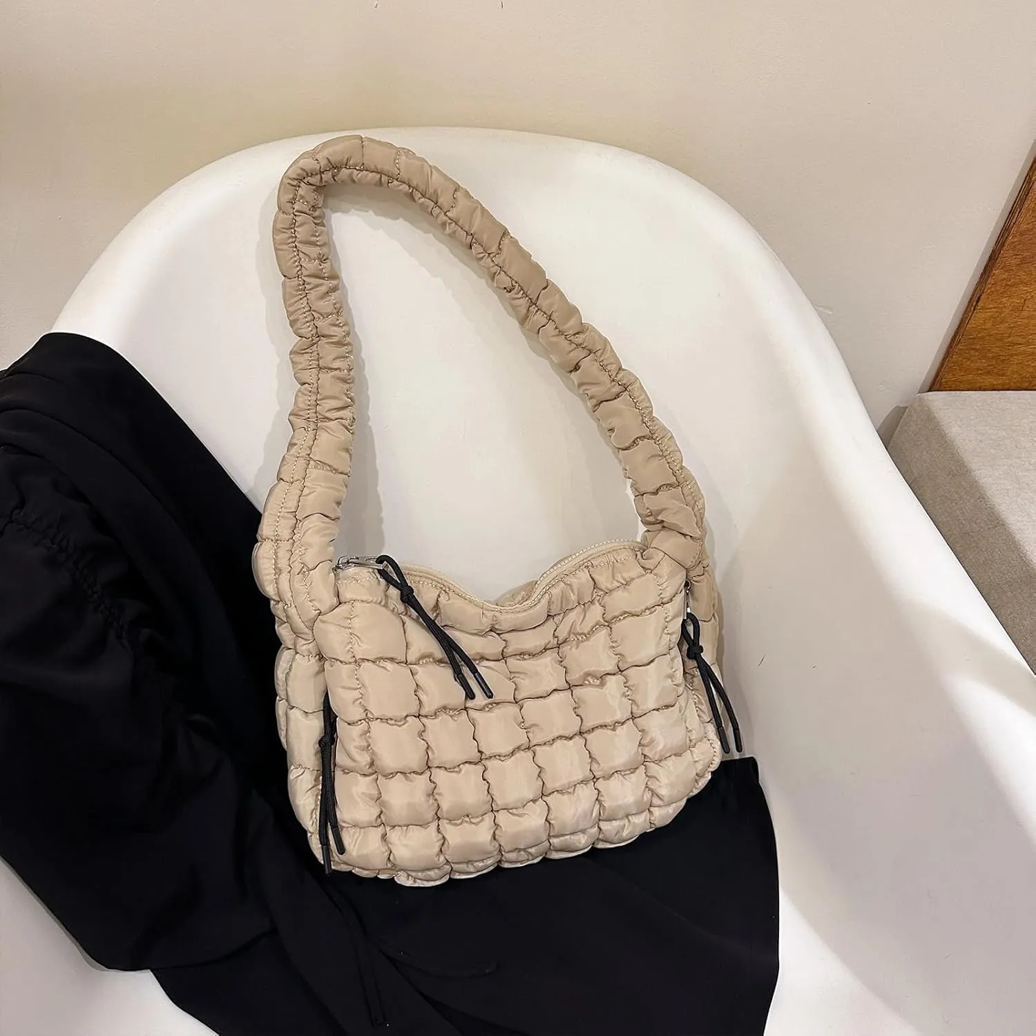 Quilted Tote Bag - Small Lightweight Puffer Hobo Bag for Women