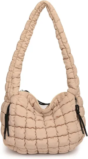 Quilted Tote Bag - Small Lightweight Puffer Hobo Bag for Women