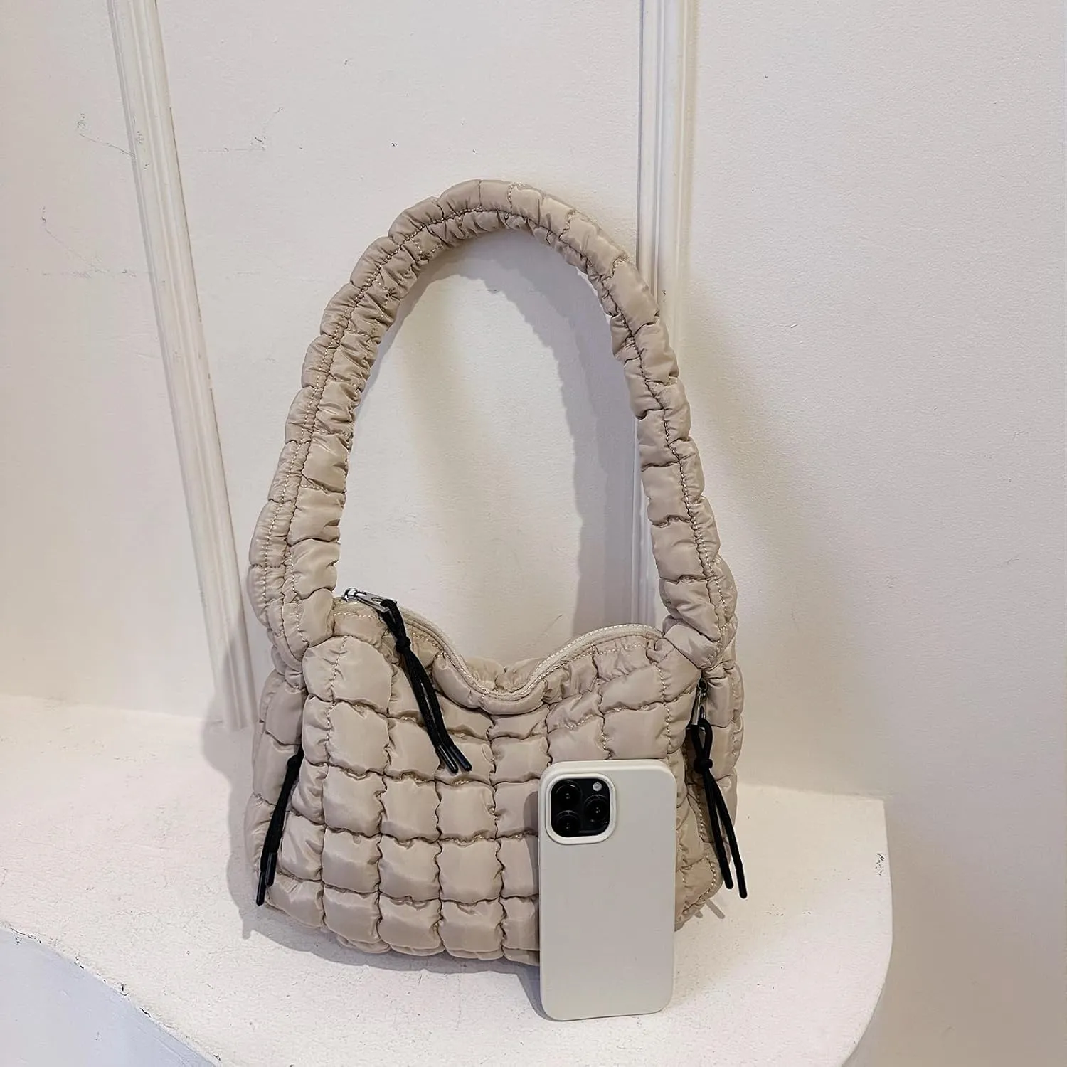 Quilted Tote Bag - Small Lightweight Puffer Hobo Bag for Women