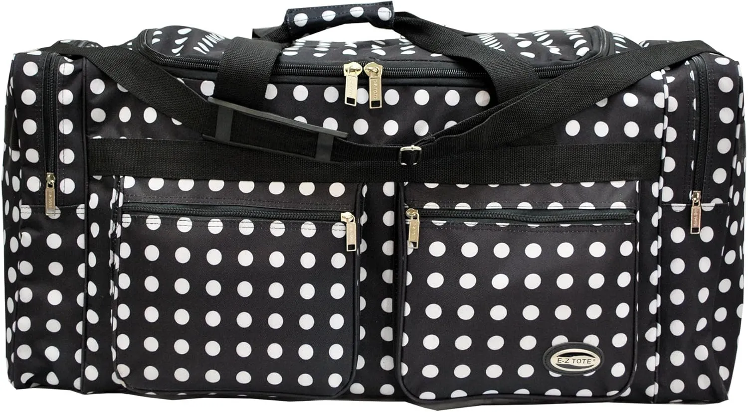 "E-Z Tote" Polka Dots Duffle Bag/Gym Bag/Travel Bag Size 30" with 4 Colors (Black/White Dots)
