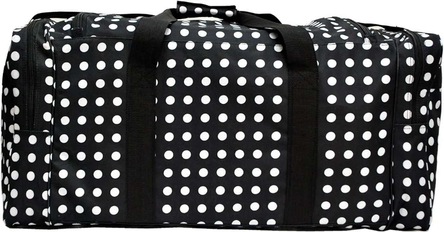"E-Z Tote" Polka Dots Duffle Bag/Gym Bag/Travel Bag Size 30" with 4 Colors (Black/White Dots)
