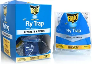 Raid Disposable Fly Trap 6-Pack, Hanging Fly Trap Outdoor Home, Bug Catcher and Flying Insect Trap with Premium Bait, Fly Traps for Backyard, Camping, & More