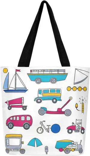 Rainbow Canvas Tote Bag,Butterfly Tote Bag,Cartoon Rainbow Colorful Sun Clouds Shopping Grocery Bags
