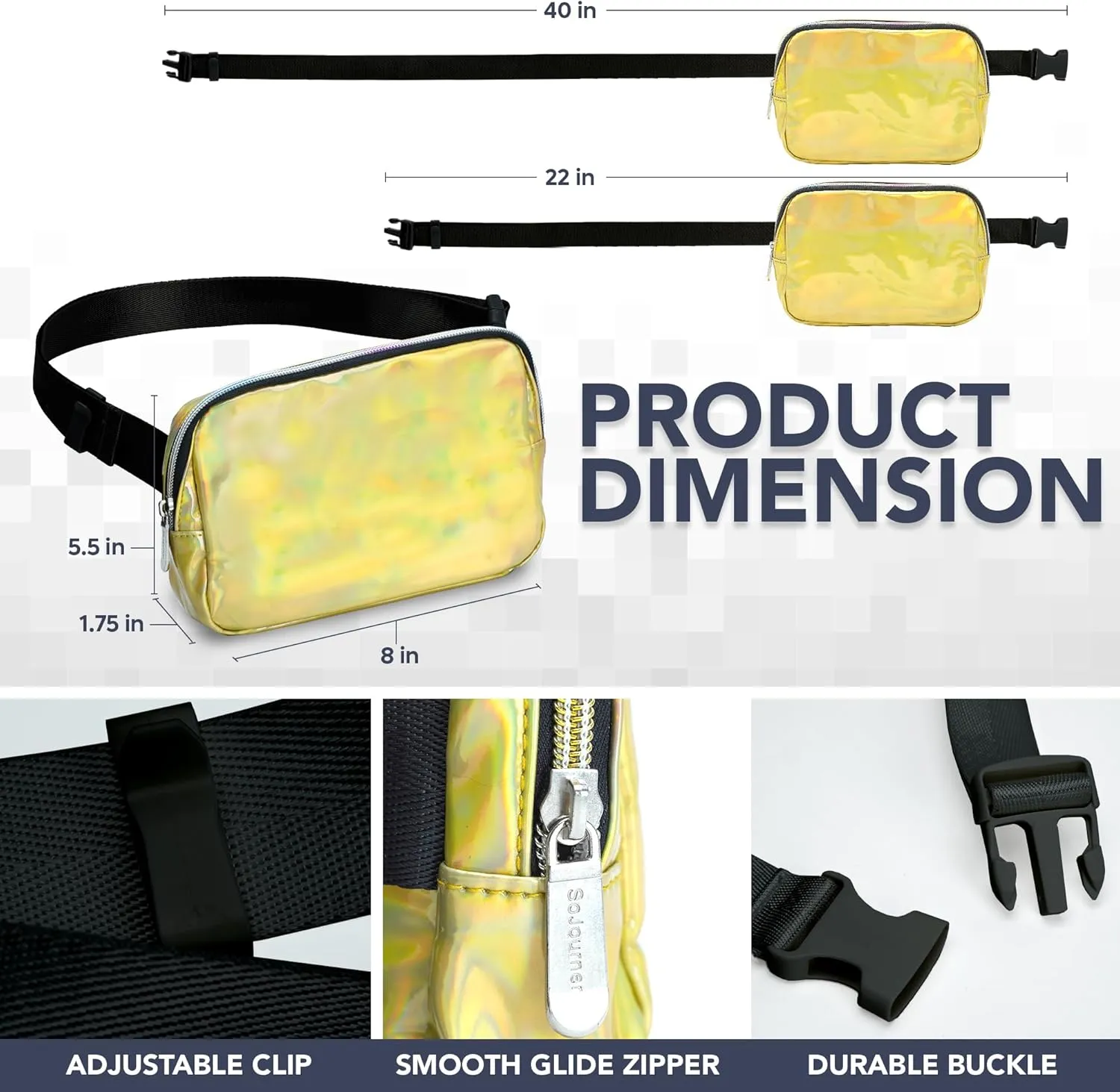 Rave Holographic Gold Crossbody Belt Bag for Women – Stylish Fanny Pack, Functional and Fashion Waist Packs for Travel, Festivals, and Everyday Use