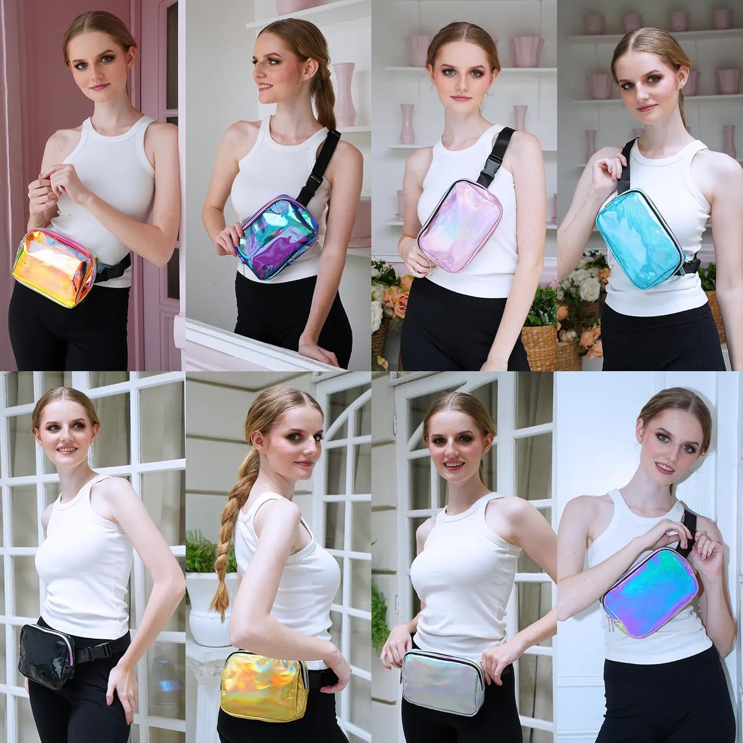 Rave Holographic Gold Crossbody Belt Bag for Women – Stylish Fanny Pack, Functional and Fashion Waist Packs for Travel, Festivals, and Everyday Use