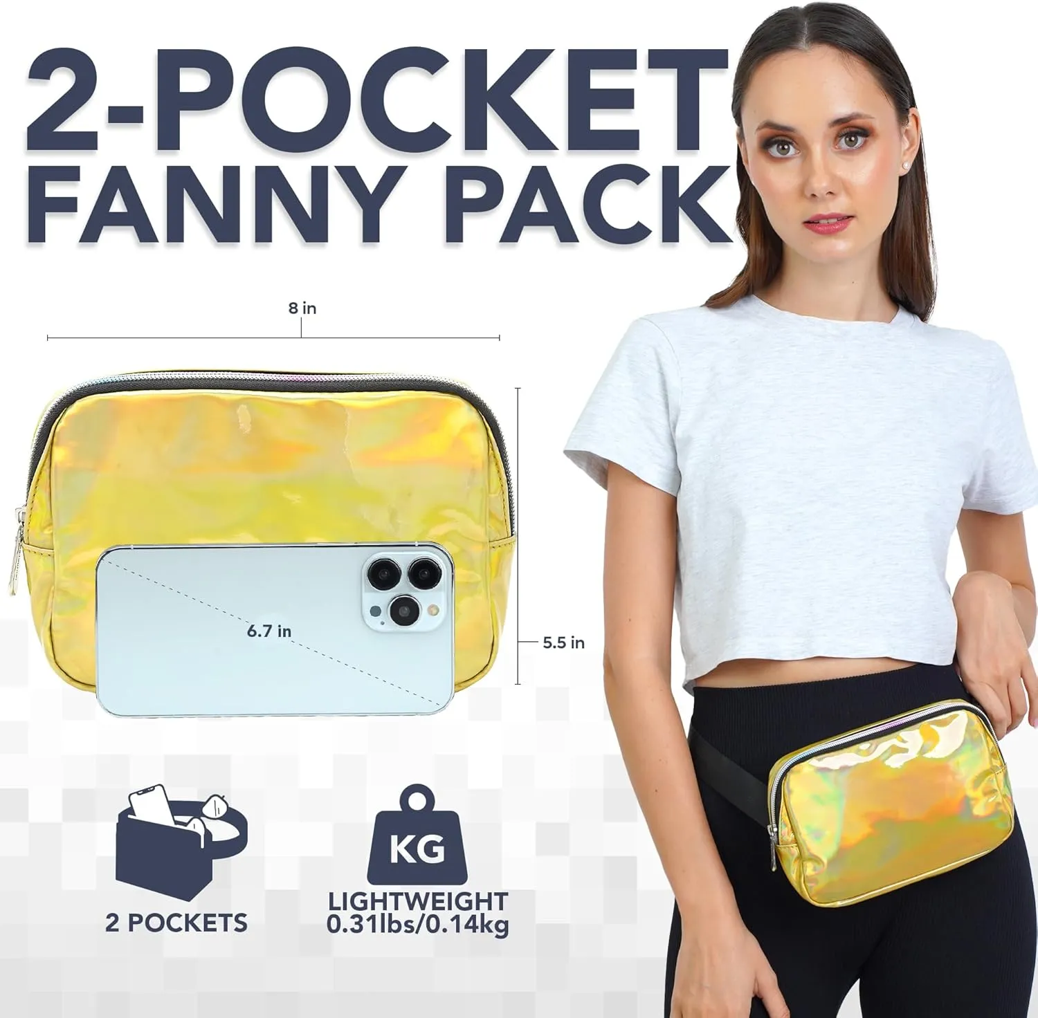 Rave Holographic Gold Crossbody Belt Bag for Women – Stylish Fanny Pack, Functional and Fashion Waist Packs for Travel, Festivals, and Everyday Use