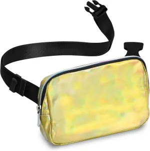 Rave Holographic Gold Crossbody Belt Bag for Women – Stylish Fanny Pack, Functional and Fashion Waist Packs for Travel, Festivals, and Everyday Use