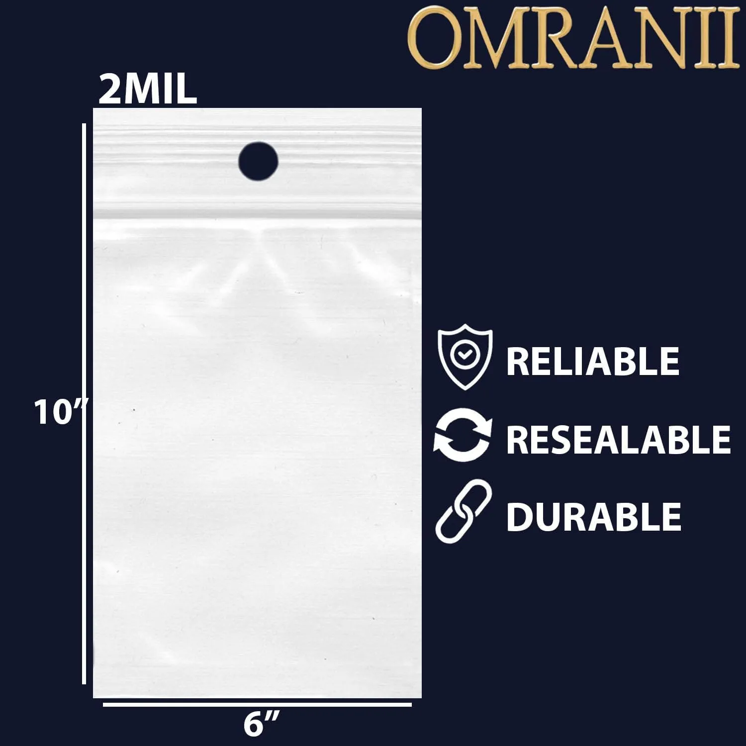 Reclosable Hang Hole Zip Poly Bags, 2Mil 6" X 10" & 100 Bags | LDPE Material, Clear Plastic with Resealable Lock Seal Zipper | Resealable Zip Top Lock For Travel, Storage, Packaging & Shipping