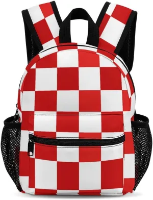 Red And White Checkered Backpack Cute Laptop Bag Mini Shoulder Bags Travel Casual Daypacks 13 Inch