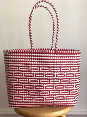 Red and White Woven Tote