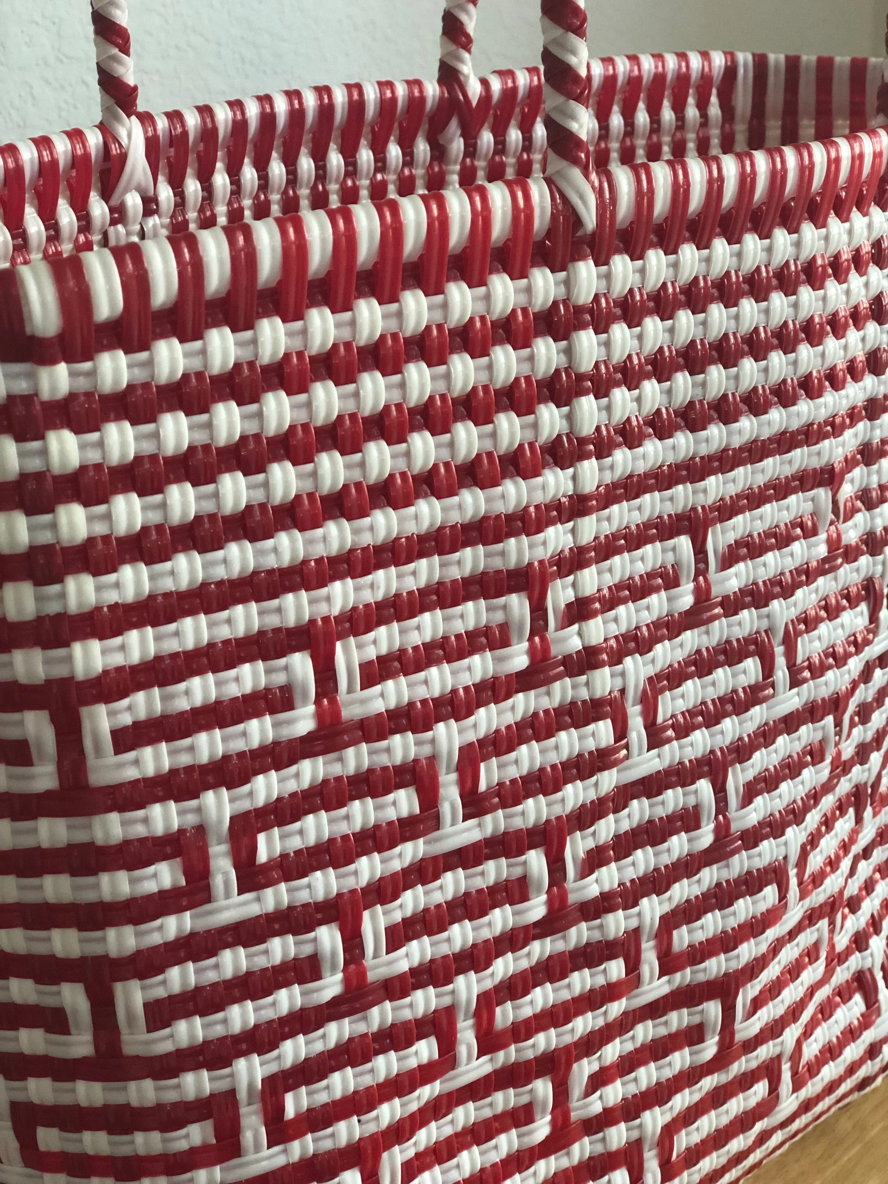 Red and White Woven Tote