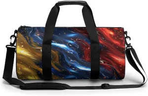 Red, Blue & Yellow Lava Style Waves Gym Bag Workout Sports Bag Lightweight Tote Duffel Bag Travel Weekender Bag for Women Men