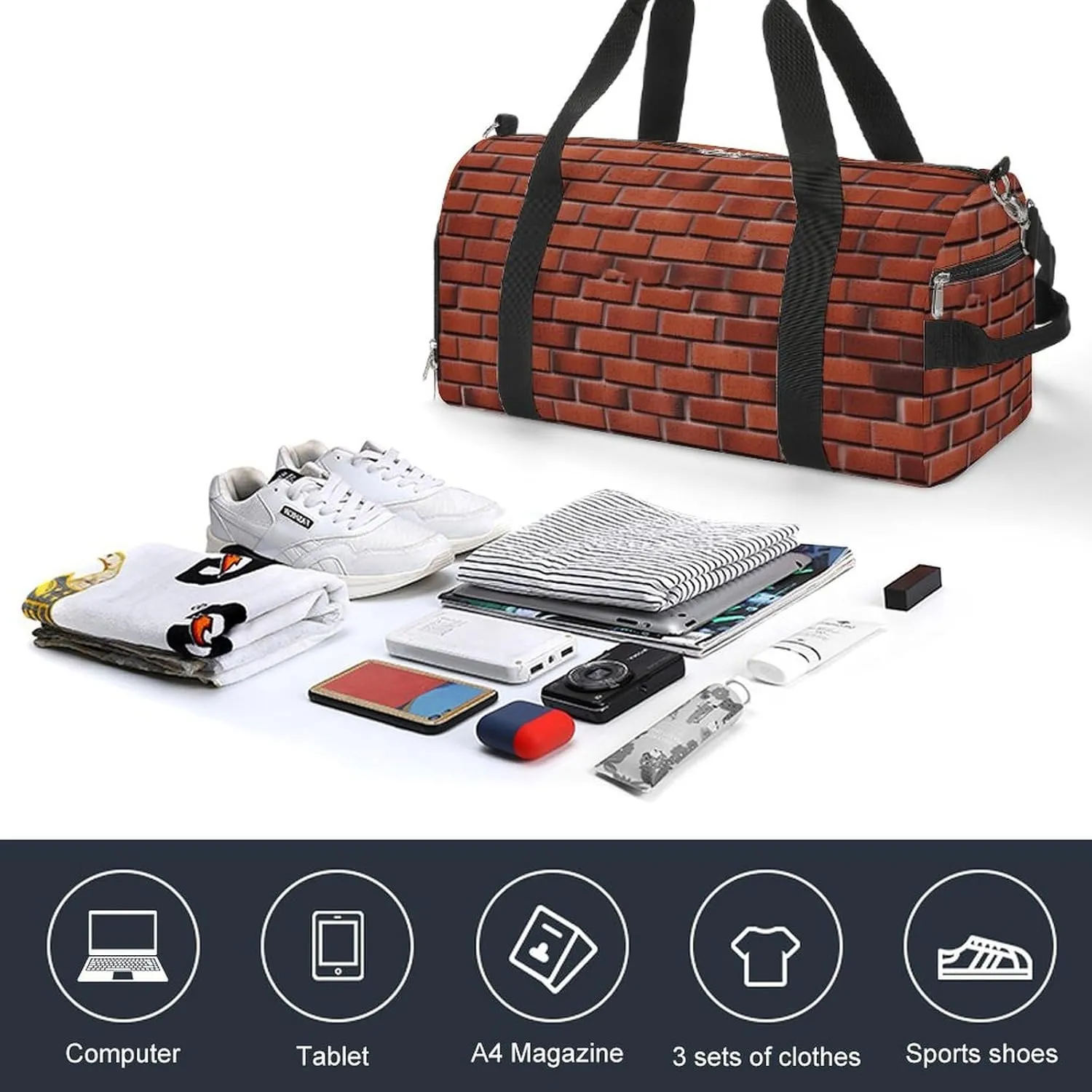 Red Brick Wall Sports Gym Bag Carry on Holdalls for Men Small Duffel Bags for Women with Shoe Compartment
