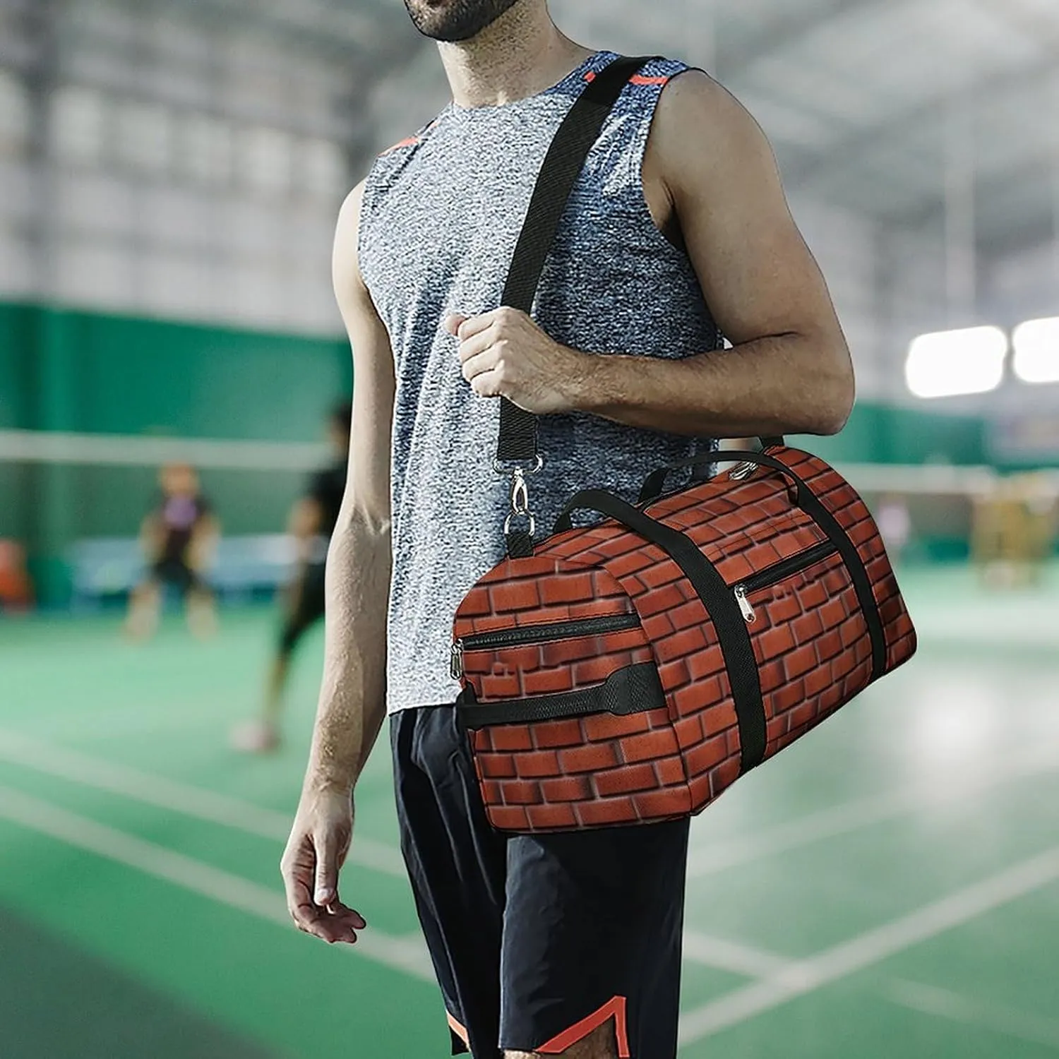 Red Brick Wall Sports Gym Bag Carry on Holdalls for Men Small Duffel Bags for Women with Shoe Compartment