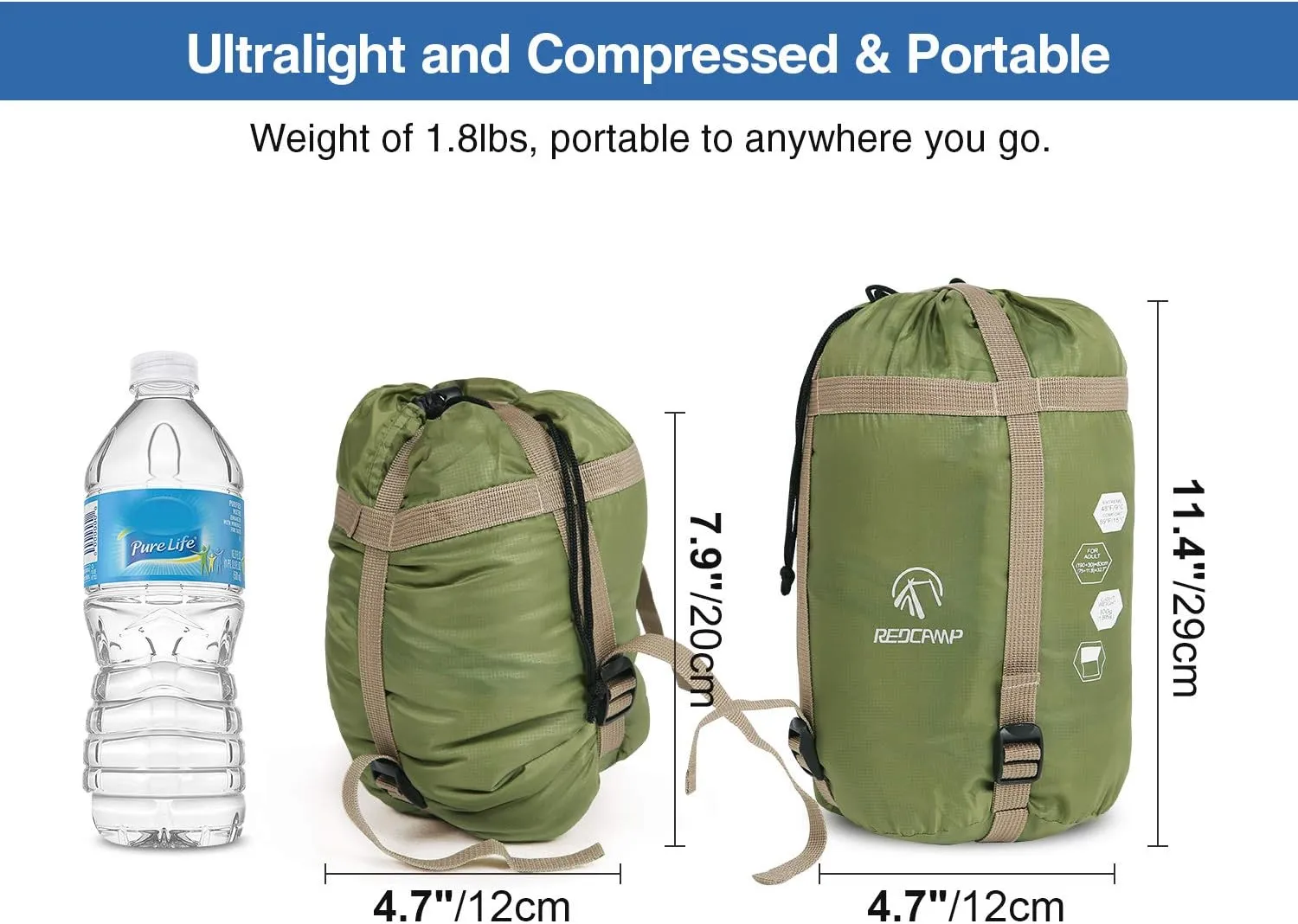 REDCAMP Ultra Lightweight Sleeping Bag for Backpacking, Comfort for Adults Warm Weather, with Compression Sack