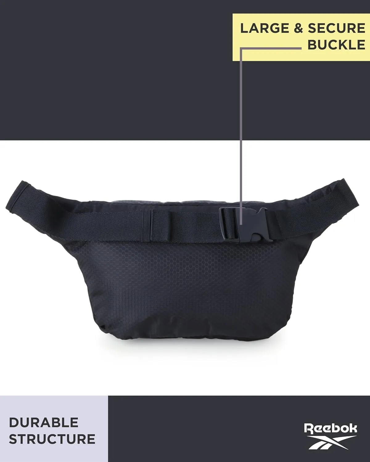 Reebok Fanny Pack - Lightweight Stylish Crossbody Waist Belt Bags for Women and Men with Adjustable Strap, Size One Size, Davis Black With Rose Gold Logo