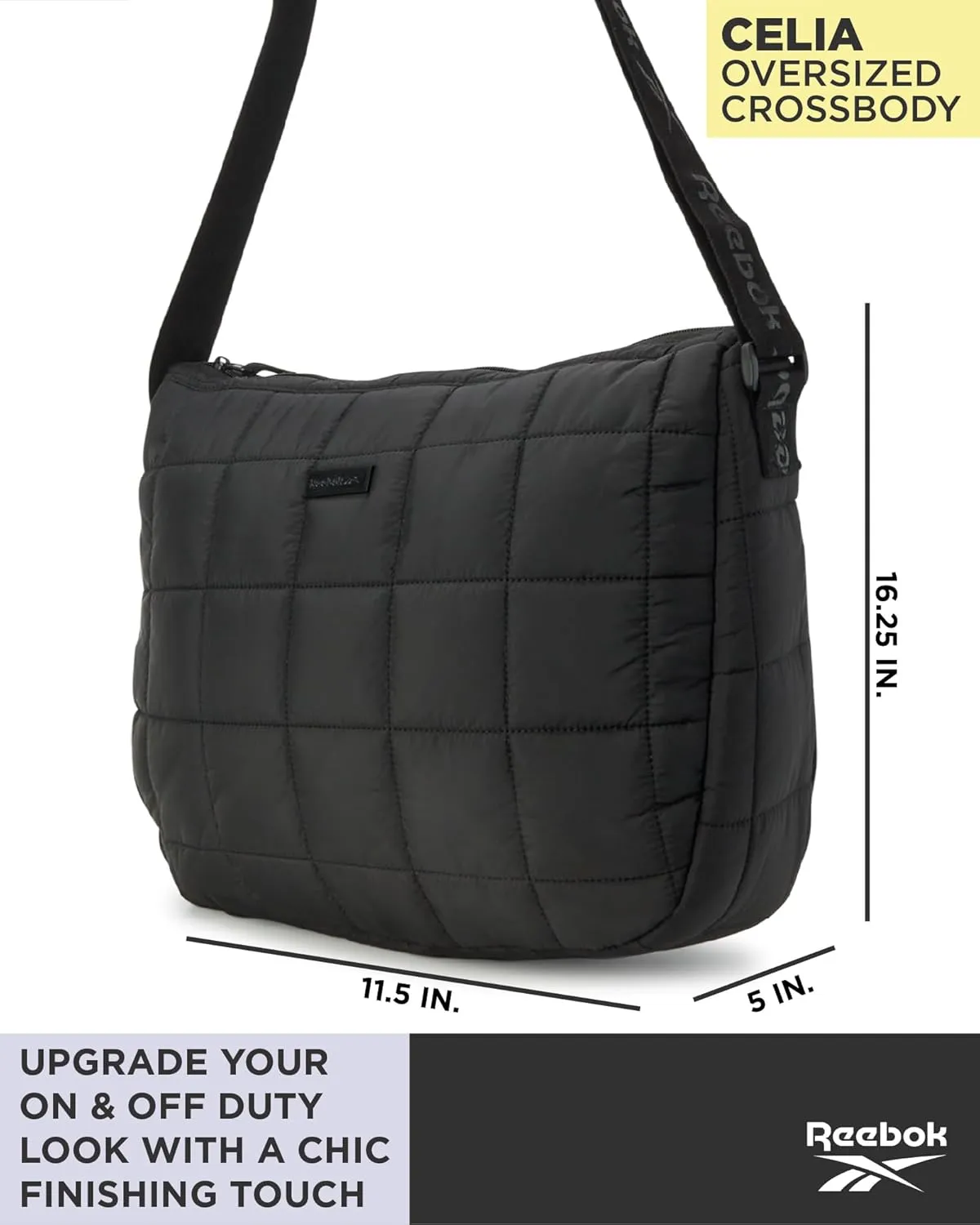 Reebok Quilted Puffer Tote Bag - Small Lightweight Shoulder Purse for Women