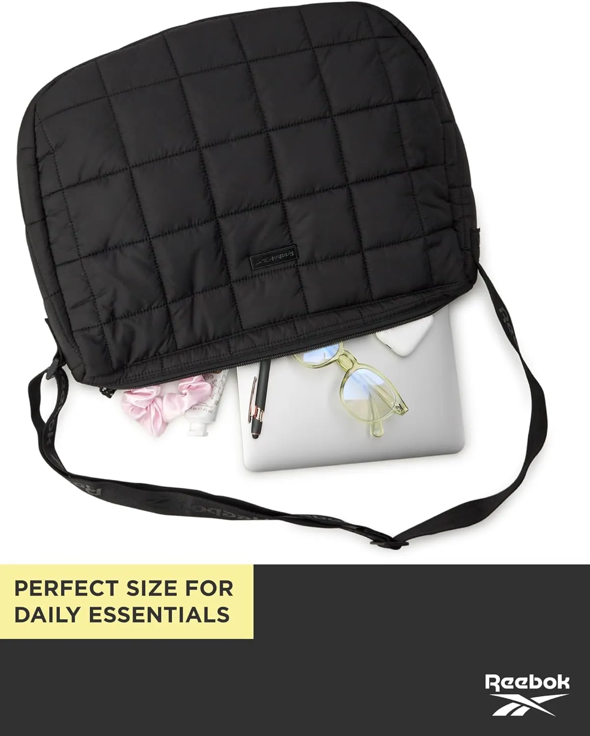 Reebok Quilted Puffer Tote Bag - Small Lightweight Shoulder Purse for Women