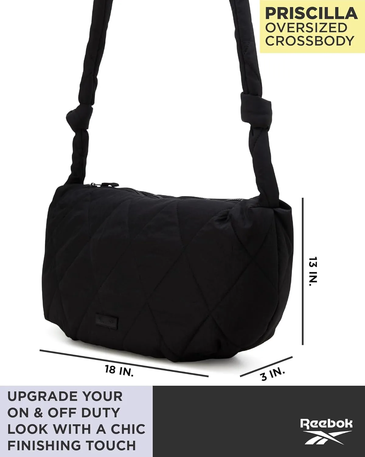 Reebok Quilted Puffer Tote Bag - Small Lightweight Shoulder Purse for Women