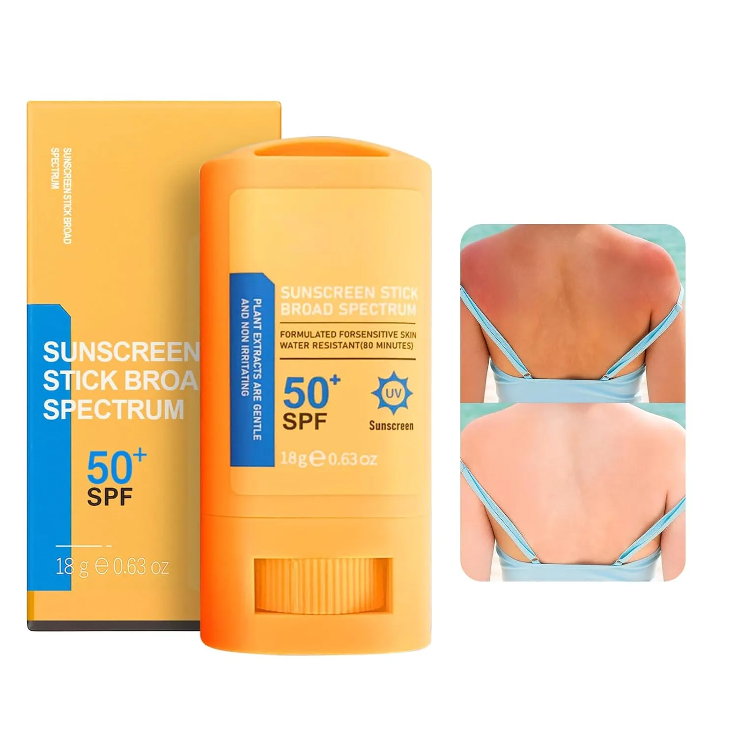 Reef Safe Sunscreen Stick SPF 50  Broad Spectrum UVA/UVB Protection Water Resistant 80 Min Face & Body with Ceramides & Squalane Travel Size Sunscreen 0.63oz/18g (1 Pack)