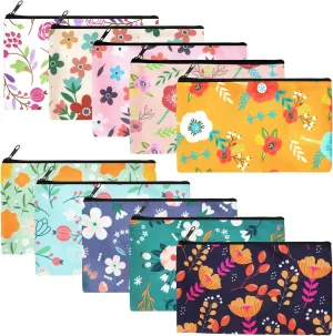 Reginary 20 Pcs Cosmetic Bags for Women Bulk Canvas Flower Makeup Bags with Zipper Floral Spring Multicolor Summer Travel Pouch Small Toiletry Organizer for Mother's Day Graduation Friend Gifts