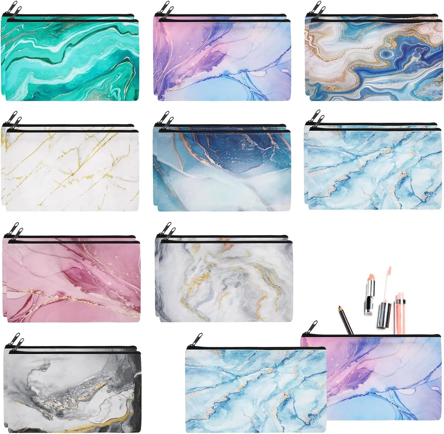 Reginary 20 Pieces Cosmetic Bag for Women, Roomy Makeup Bags with Zipper Toiletry Bag Pouch Travel Packing Accessory Organizer Gifts, 7 x 4.3 Inches (Marble)